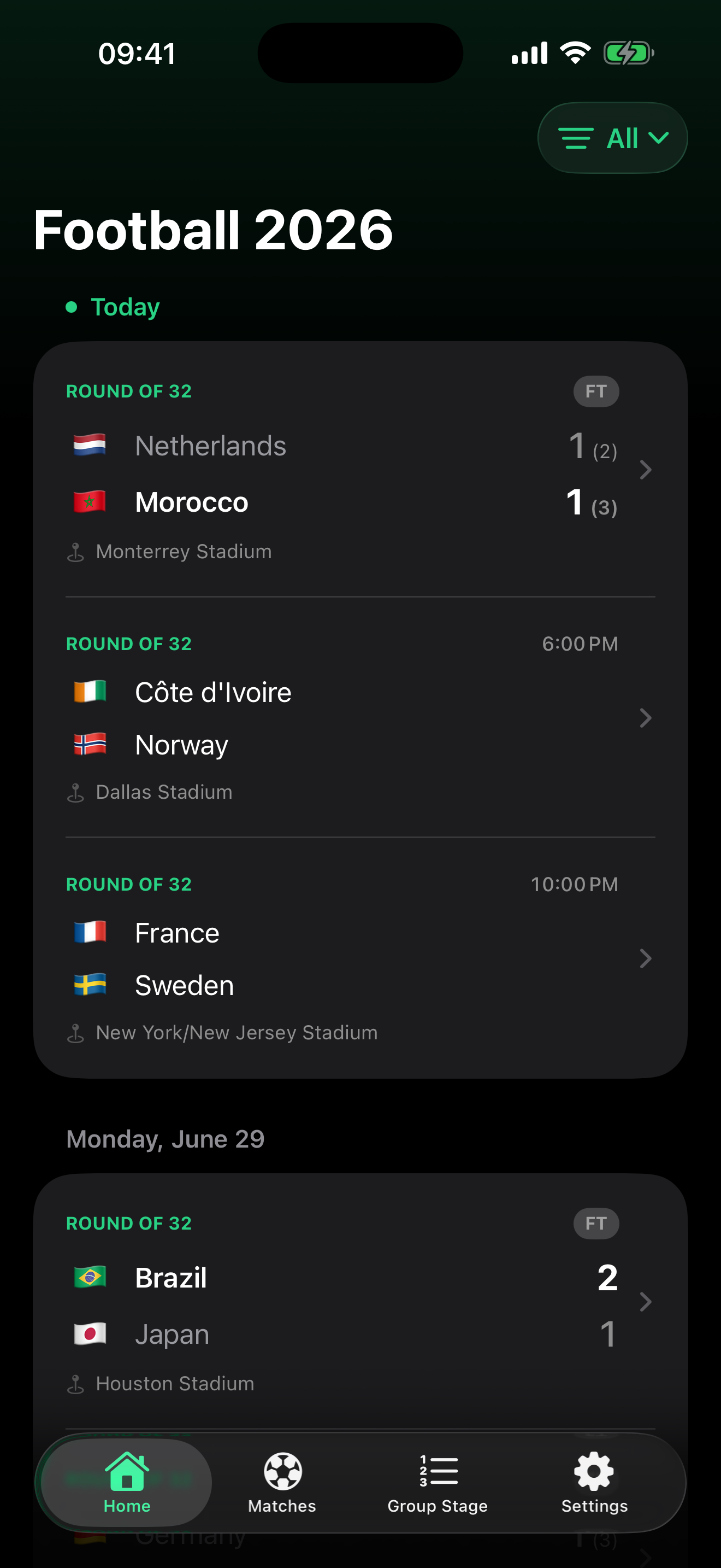 Just Football in dark mode