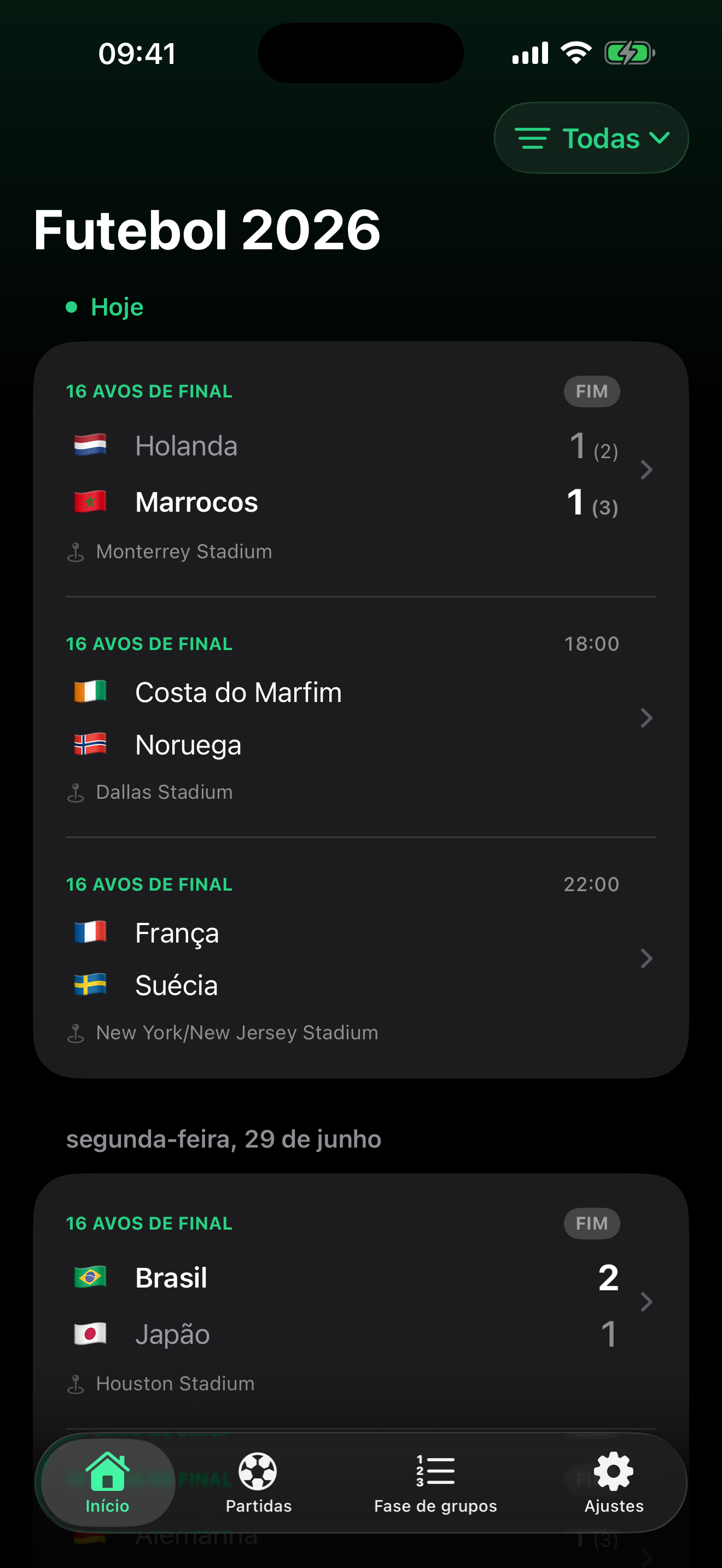 Just Football no modo escuro